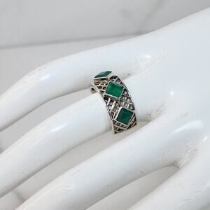 Nicky Butler Silver Weave Ring 6.5 Romantic Vtg Designer Green Chalcedony 925